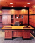 Office, modern, desk, paneling, cabinetry